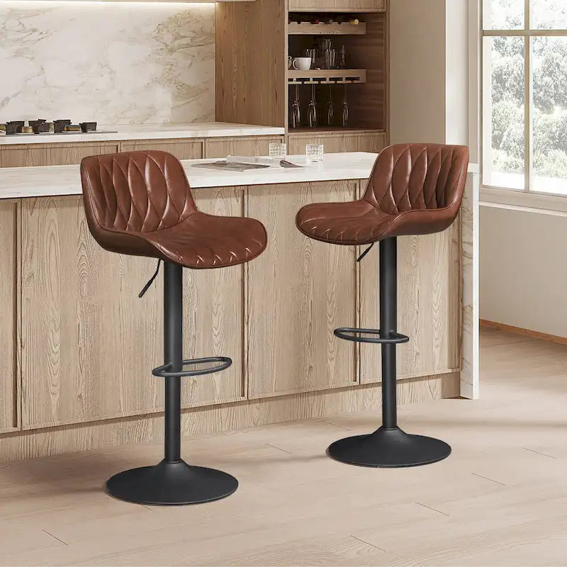 Tabouret de bar pivotant et réglable en similicuir