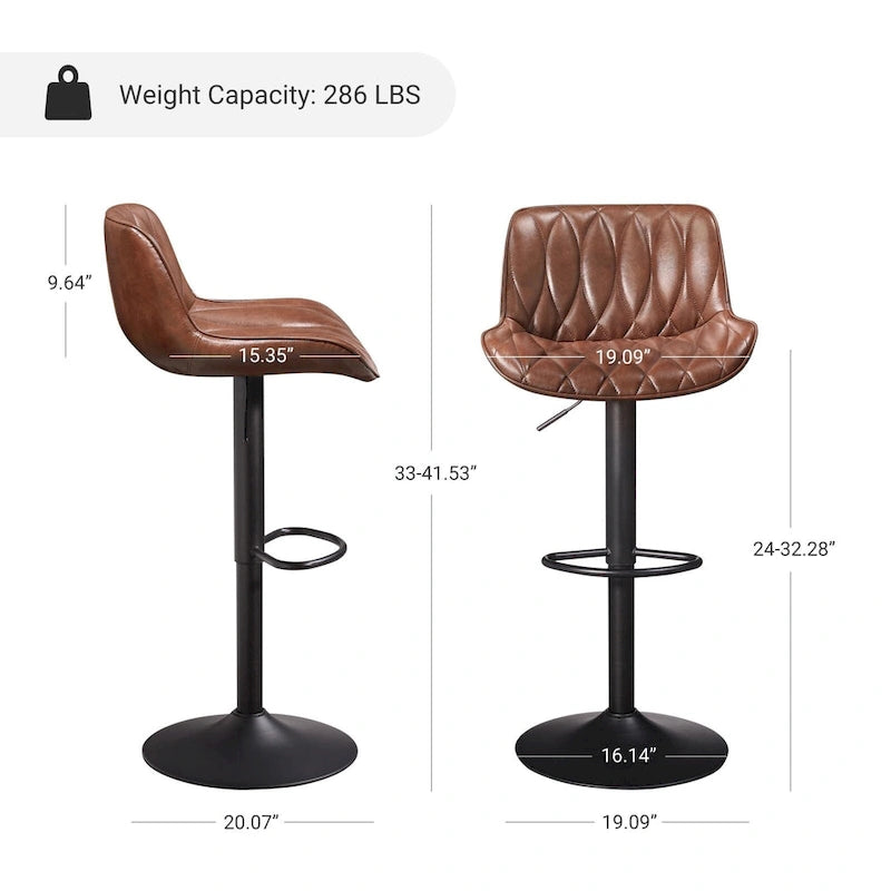 Tabouret de bar pivotant et réglable en similicuir