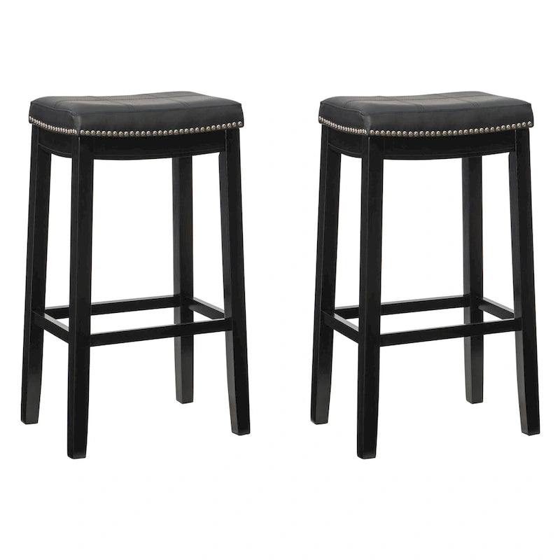 Linon Willamette Backless Barstool with Faux Leather Seat (Set of 2)