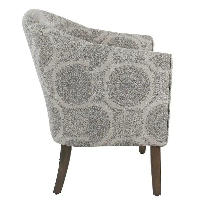 Fauteuil d'appoint gris en forme de baignoire avec médaillon