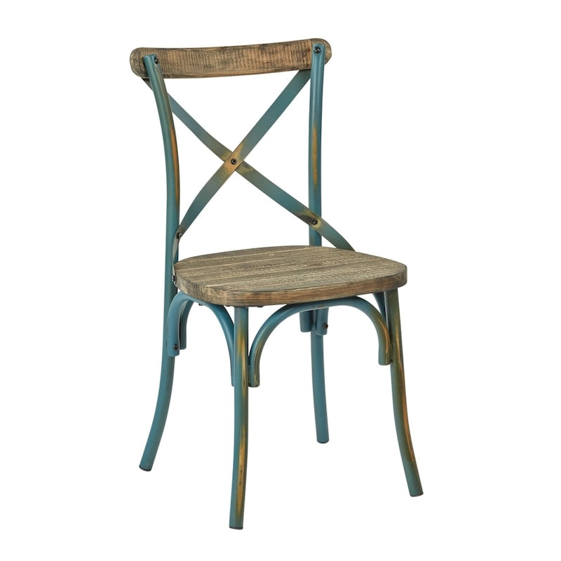 Chaise de salle à manger en métal antique à dossier croisé