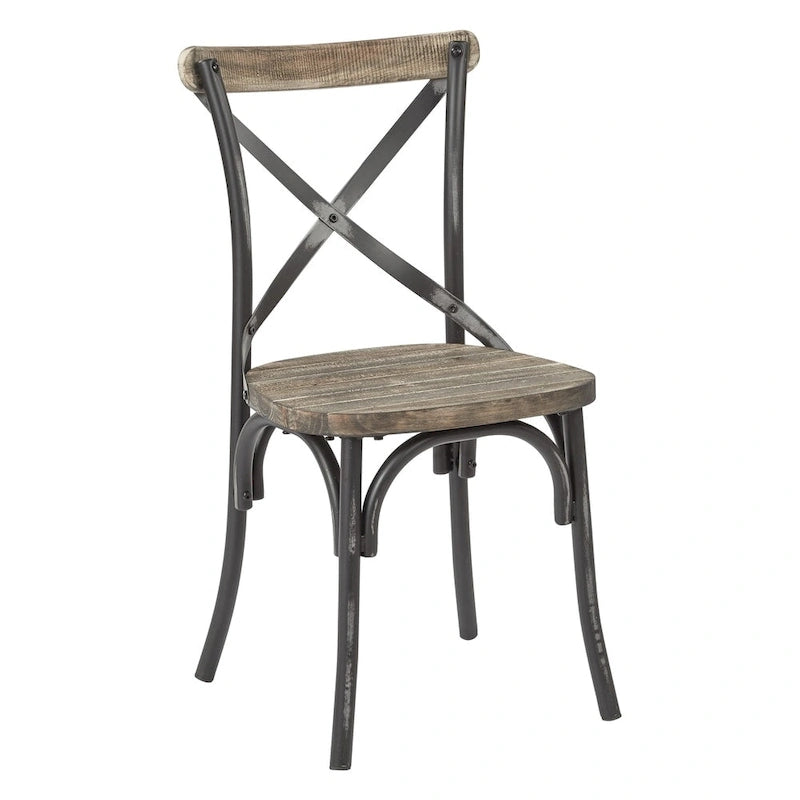 Chaise de salle à manger en métal antique à dossier croisé