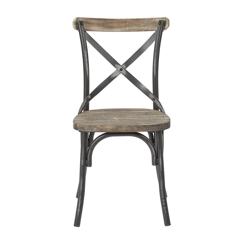 Chaise de salle à manger en métal antique à dossier croisé