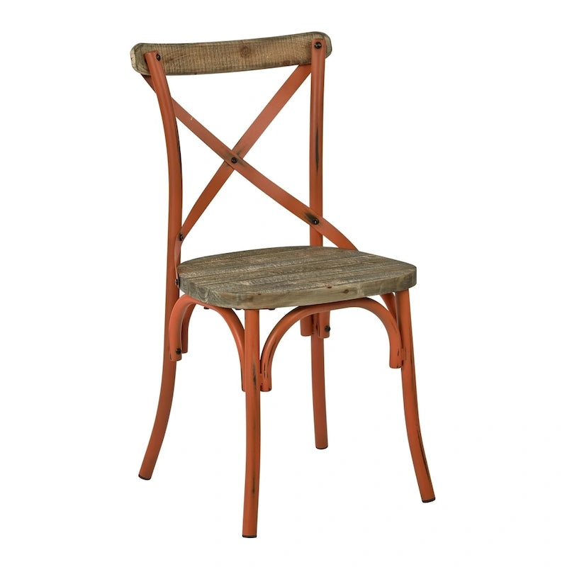 Chaise de salle à manger en métal antique à dossier croisé