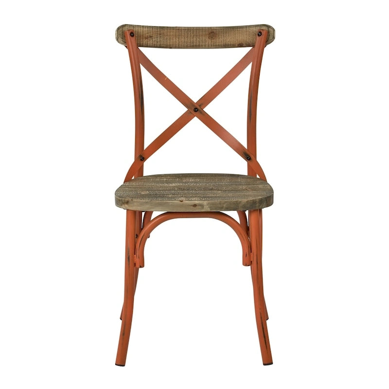Chaise de salle à manger en métal antique à dossier croisé