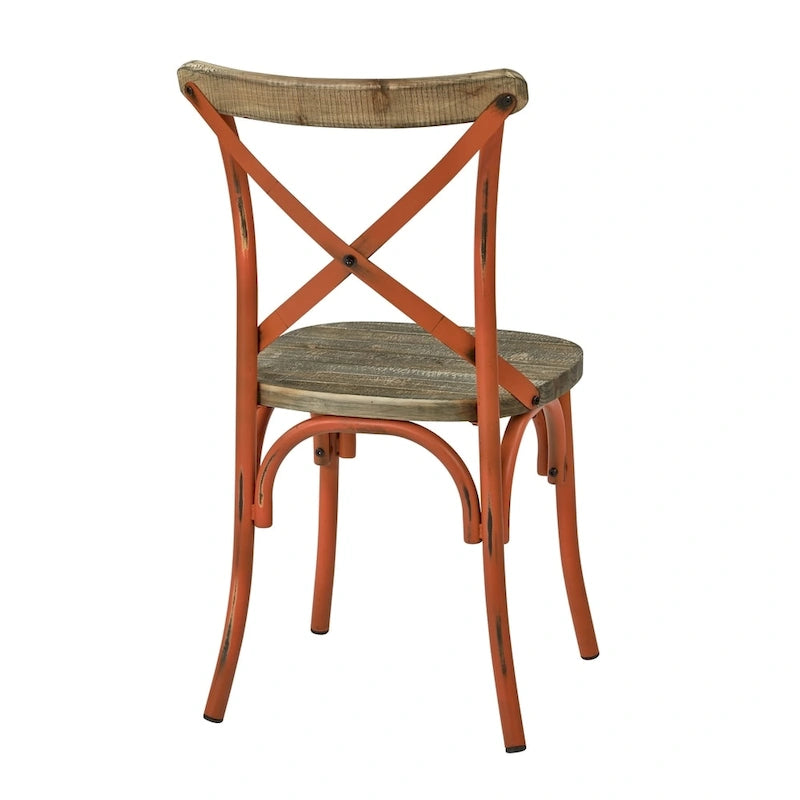Chaise de salle à manger en métal antique à dossier croisé