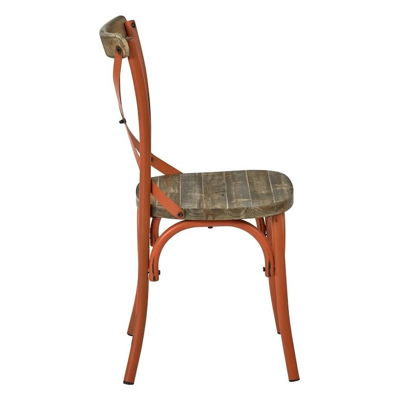 Chaise de salle à manger en métal antique à dossier croisé
