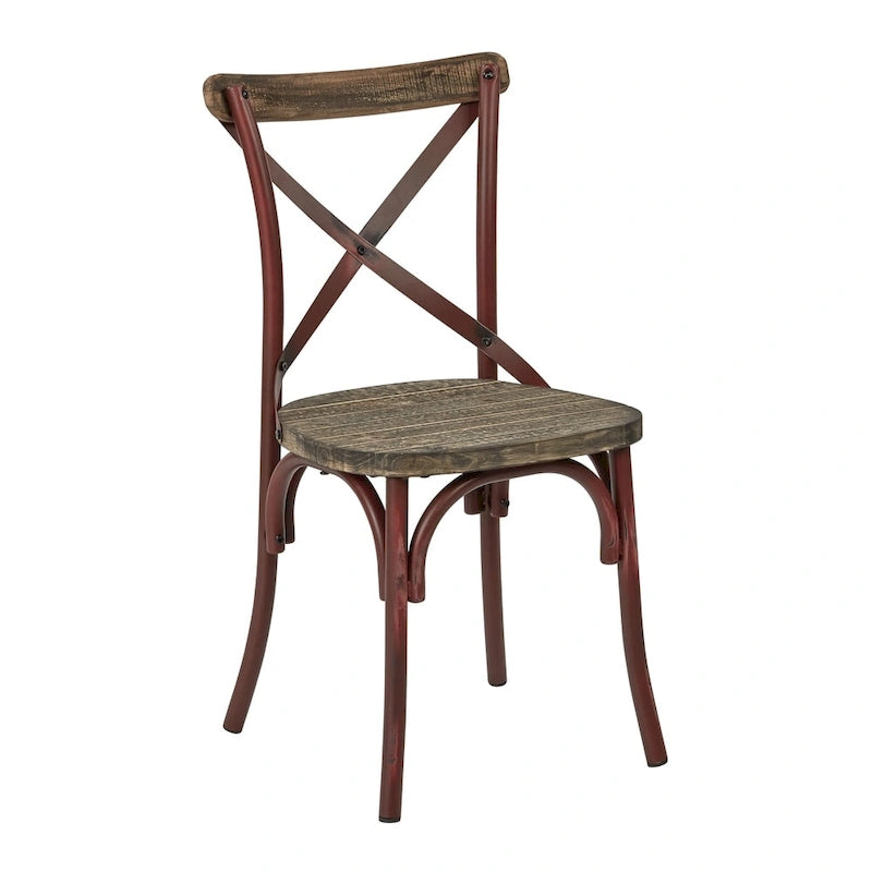 Chaise de salle à manger en métal antique à dossier croisé