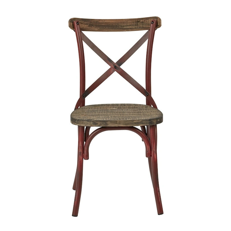 Chaise de salle à manger en métal antique à dossier croisé