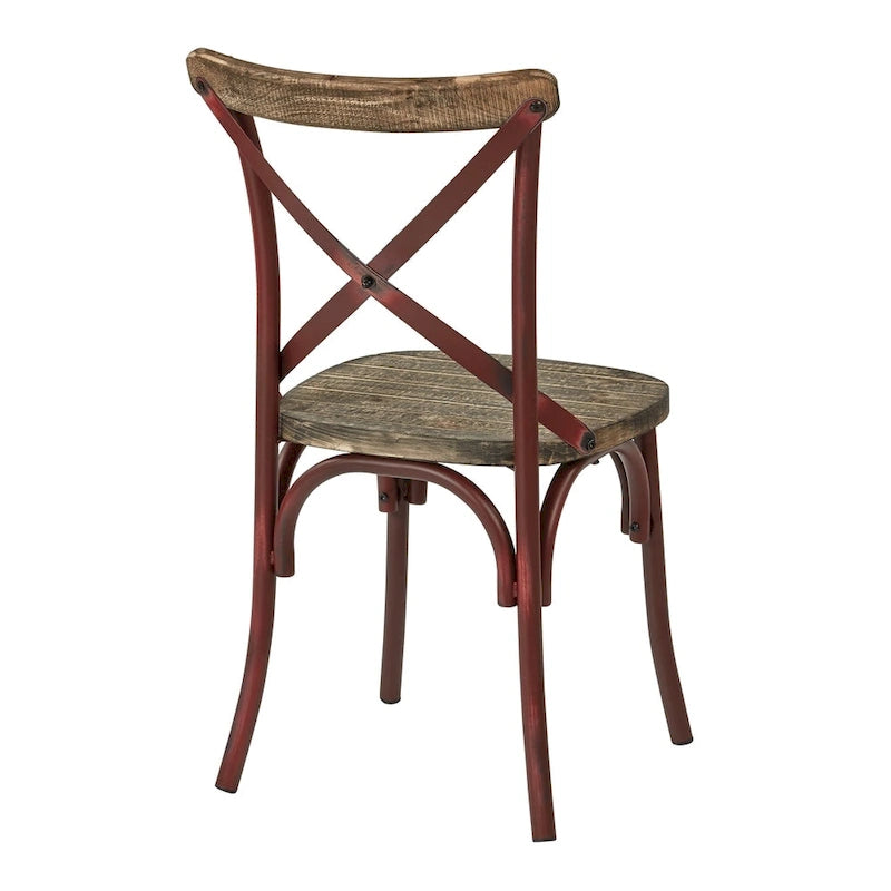 Chaise de salle à manger en métal antique à dossier croisé