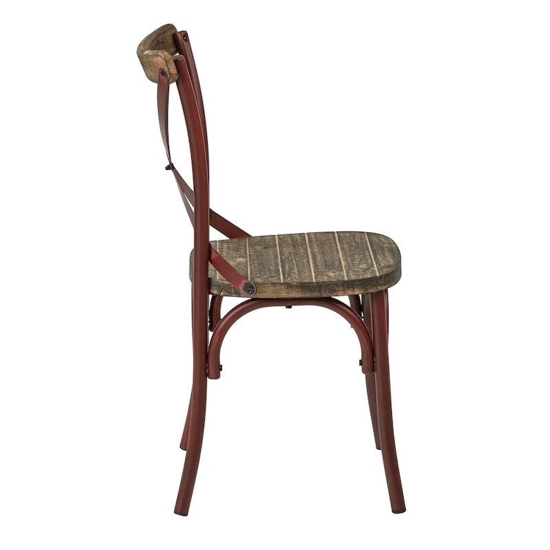 Chaise de salle à manger en métal antique à dossier croisé