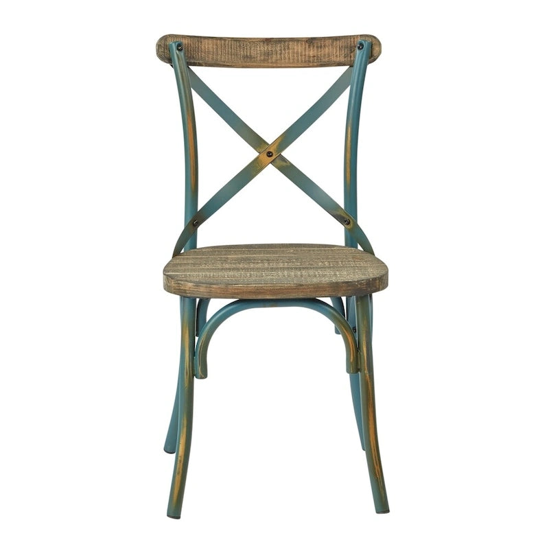 Chaise de salle à manger en métal antique à dossier croisé