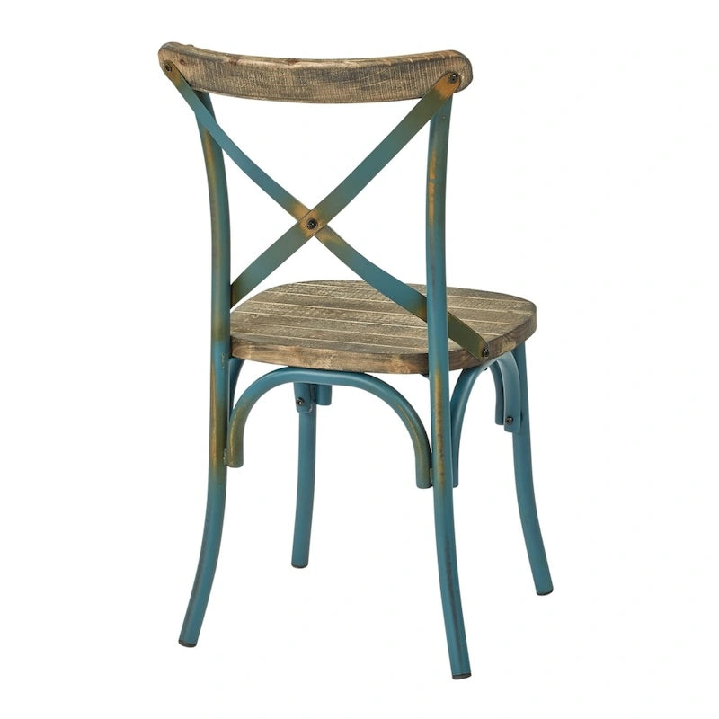 Chaise de salle à manger en métal antique à dossier croisé