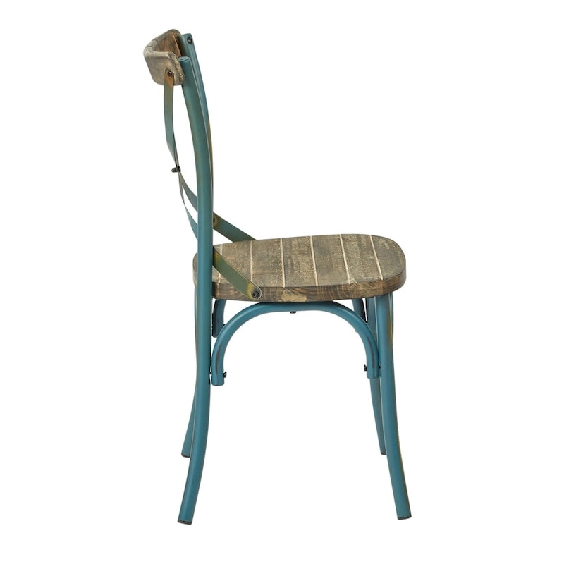 Chaise de salle à manger en métal antique à dossier croisé
