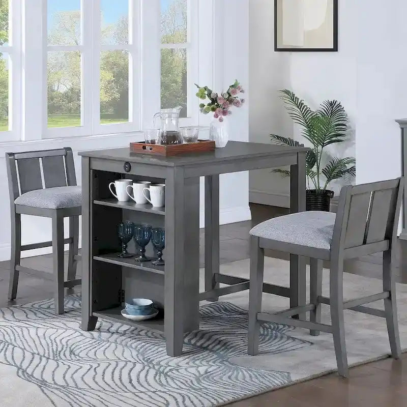 Table de salle à manger hauteur comptoir avec étagère de rangement
