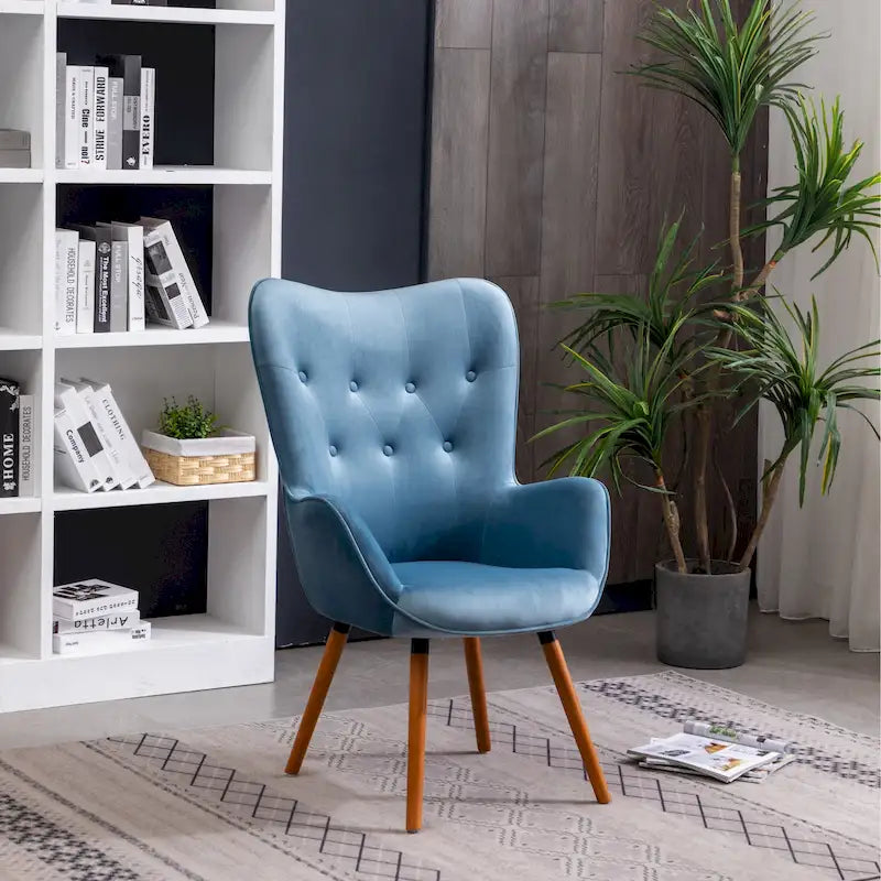 Fauteuil d'appoint en velours à dossier haut avec capitons