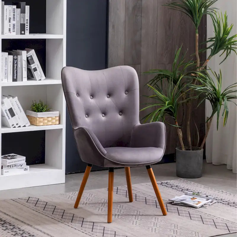 Fauteuil d'appoint en velours à dossier haut avec capitons