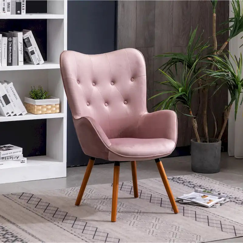 Fauteuil d'appoint en velours à dossier haut avec capitons