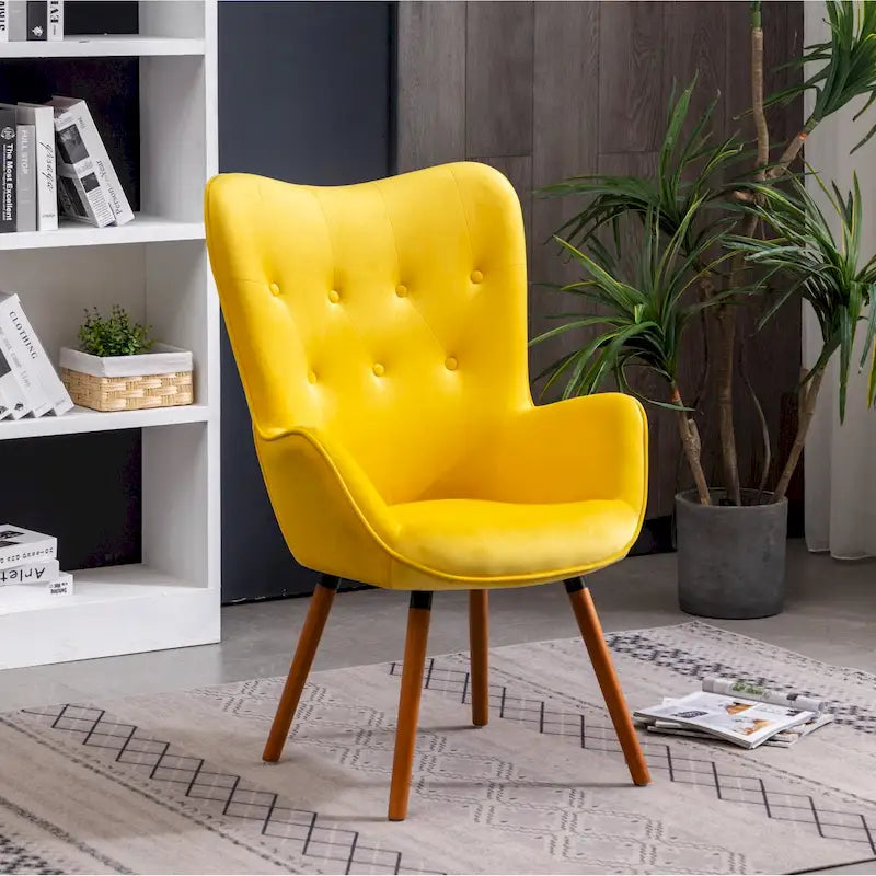 Fauteuil d'appoint en velours à dossier haut avec capitons