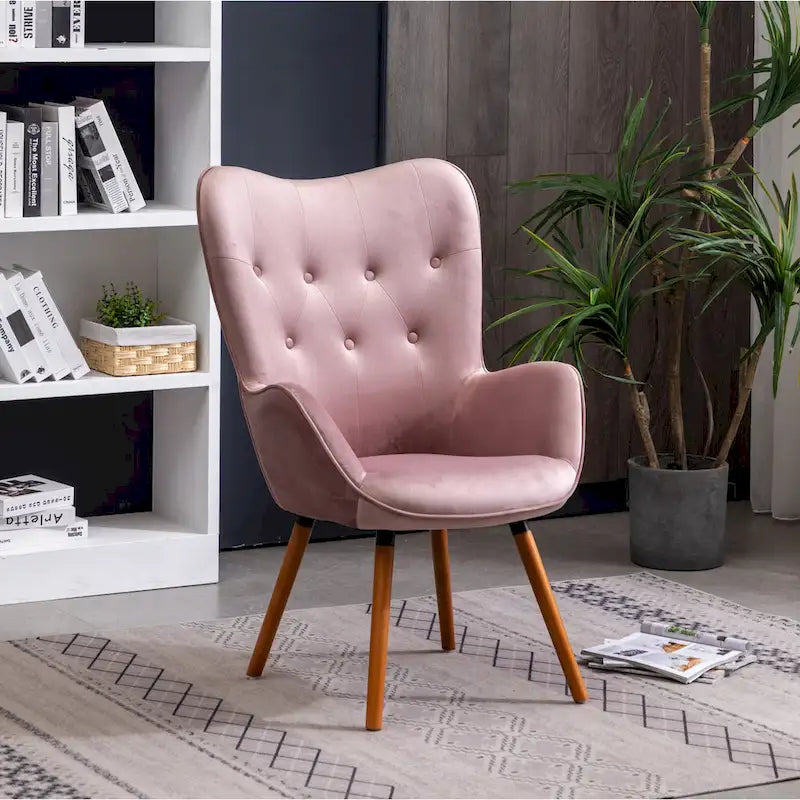 Fauteuil d'appoint en velours à dossier haut avec capitons