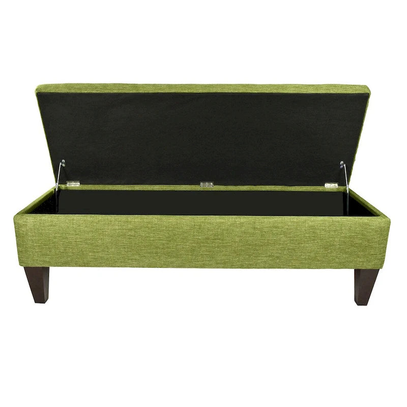 Banc de rangement long capitonné en tissu/bois de couleur unie