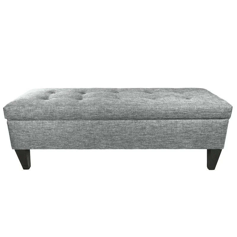 Banc de rangement long capitonné en tissu/bois de couleur unie