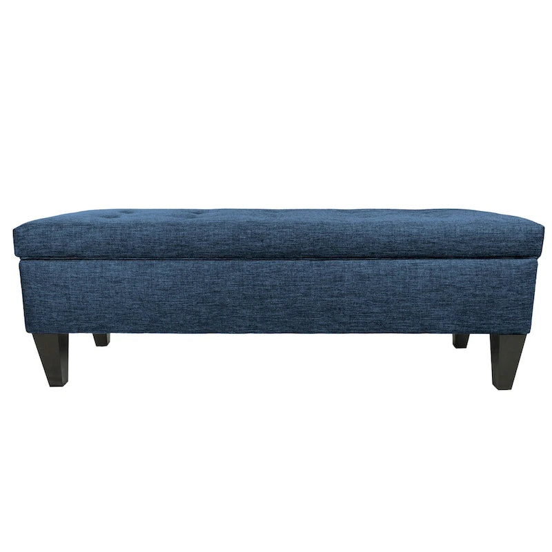 Banc de rangement long capitonné en tissu/bois de couleur unie