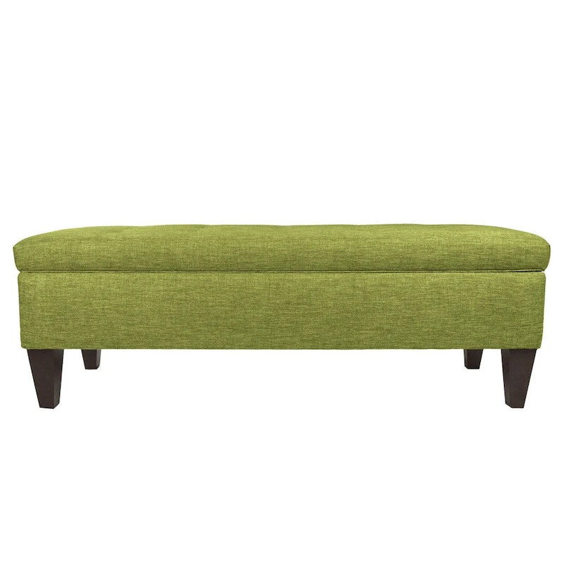 Banc de rangement long capitonné en tissu/bois de couleur unie
