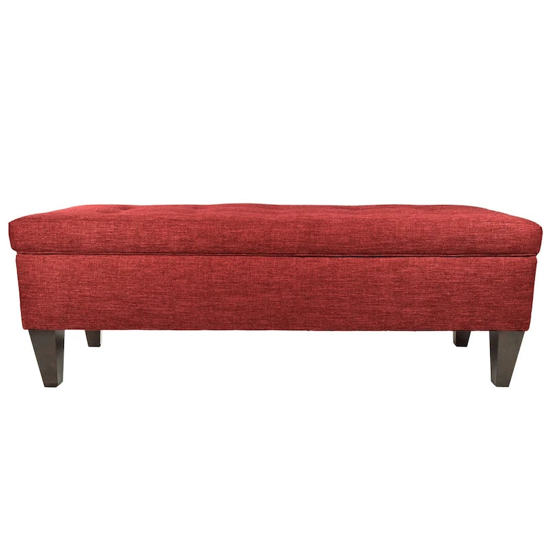 Banc de rangement long capitonné en tissu/bois de couleur unie