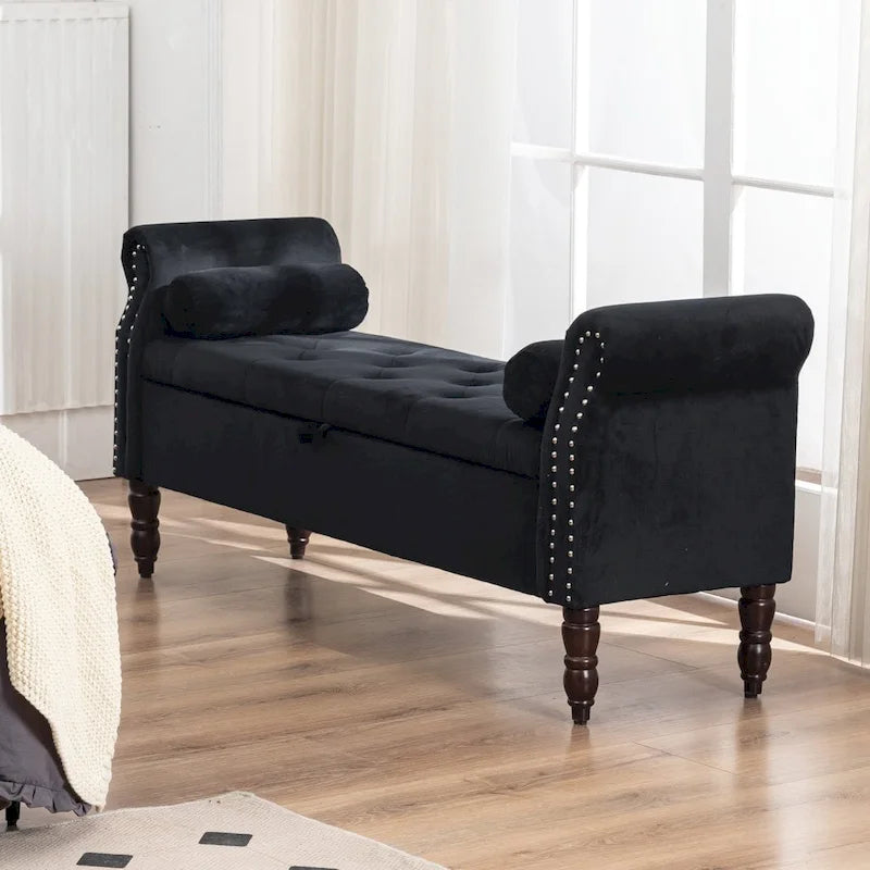 Banc de rangement ottoman avec accoudoirs arrondis
