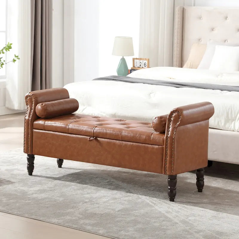 Banc de rangement ottoman avec accoudoirs arrondis