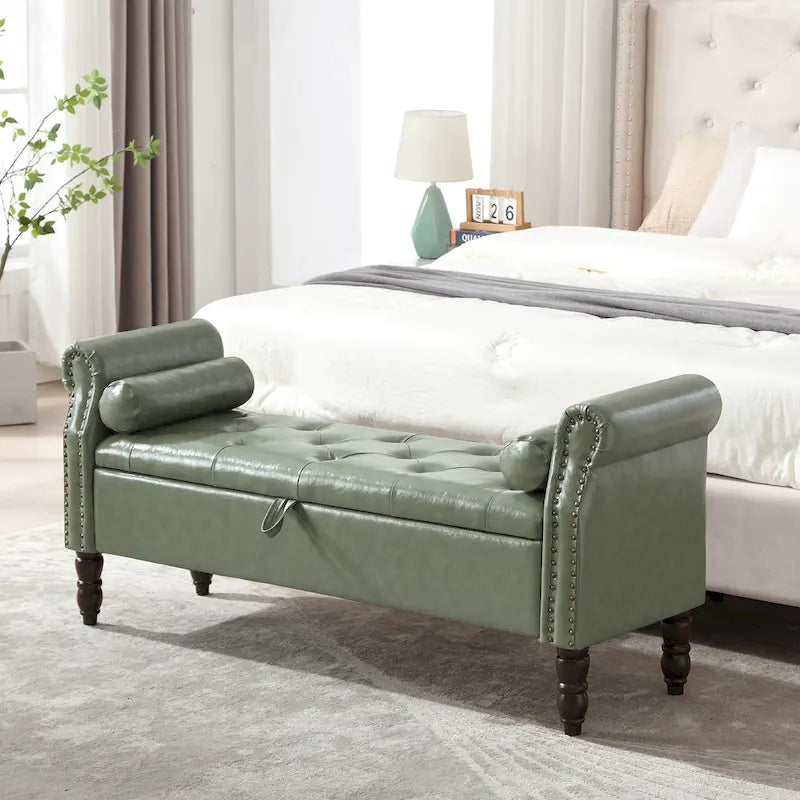 Banc de rangement ottoman avec accoudoirs arrondis