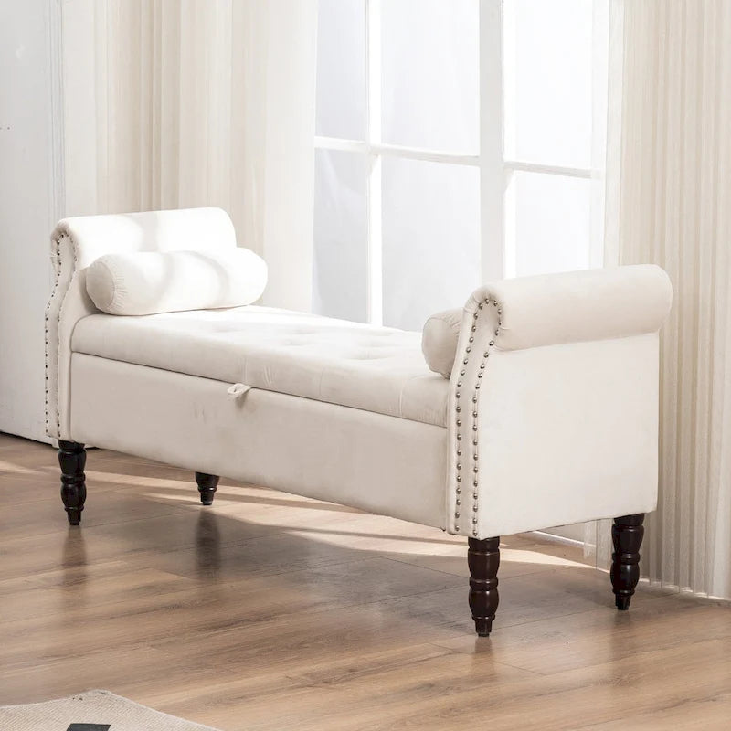 Banc de rangement ottoman avec accoudoirs arrondis