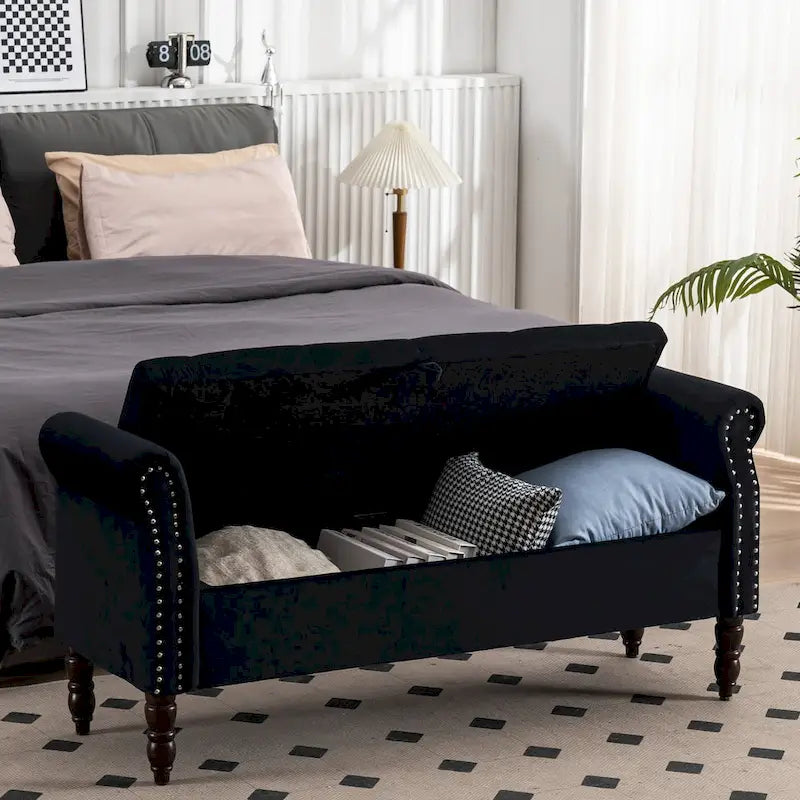 Banc de rangement ottoman avec accoudoirs arrondis