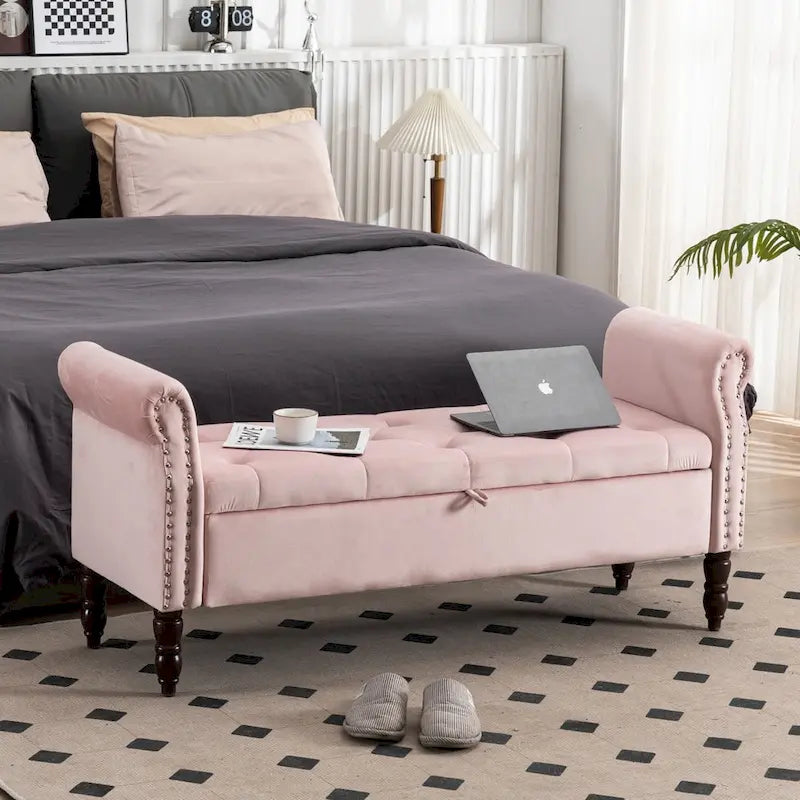 Banc de rangement ottoman avec accoudoirs arrondis