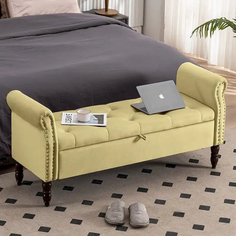 Banc de rangement ottoman avec accoudoirs arrondis