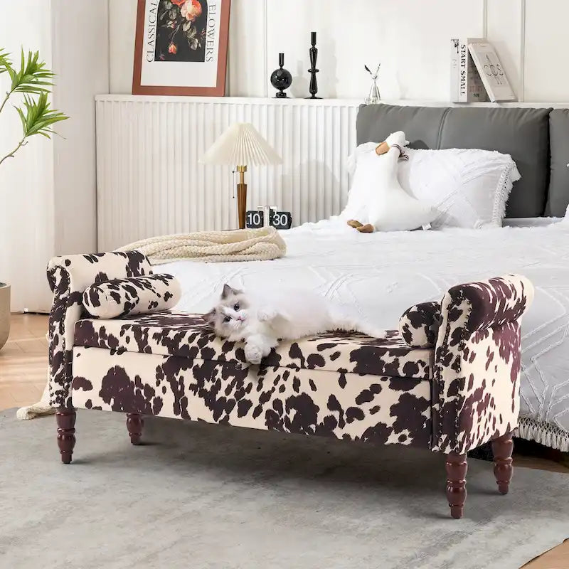 Banc de rangement ottoman avec accoudoirs arrondis