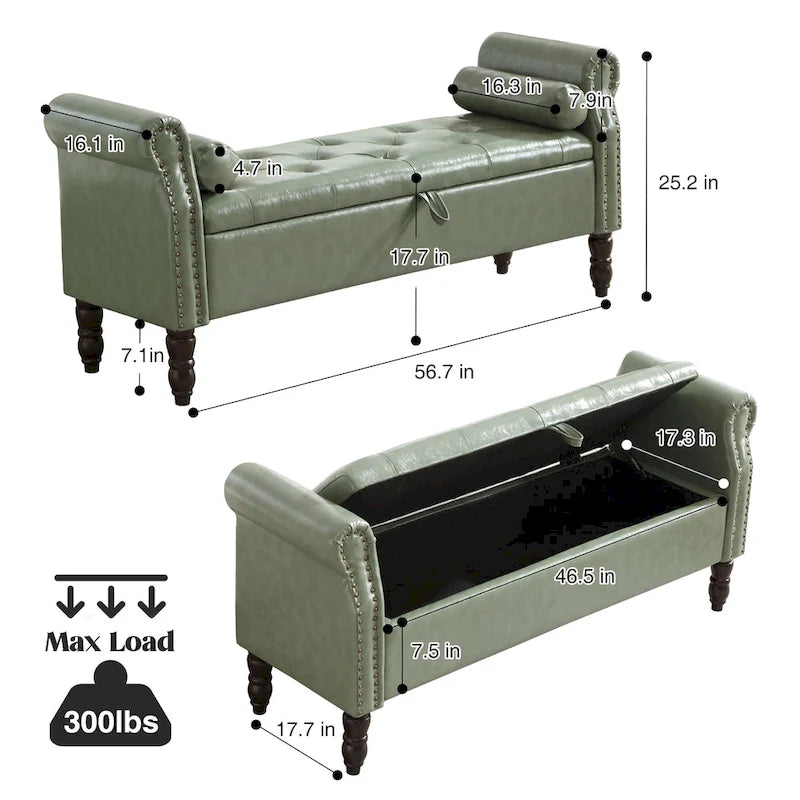 Banc de rangement ottoman avec accoudoirs arrondis