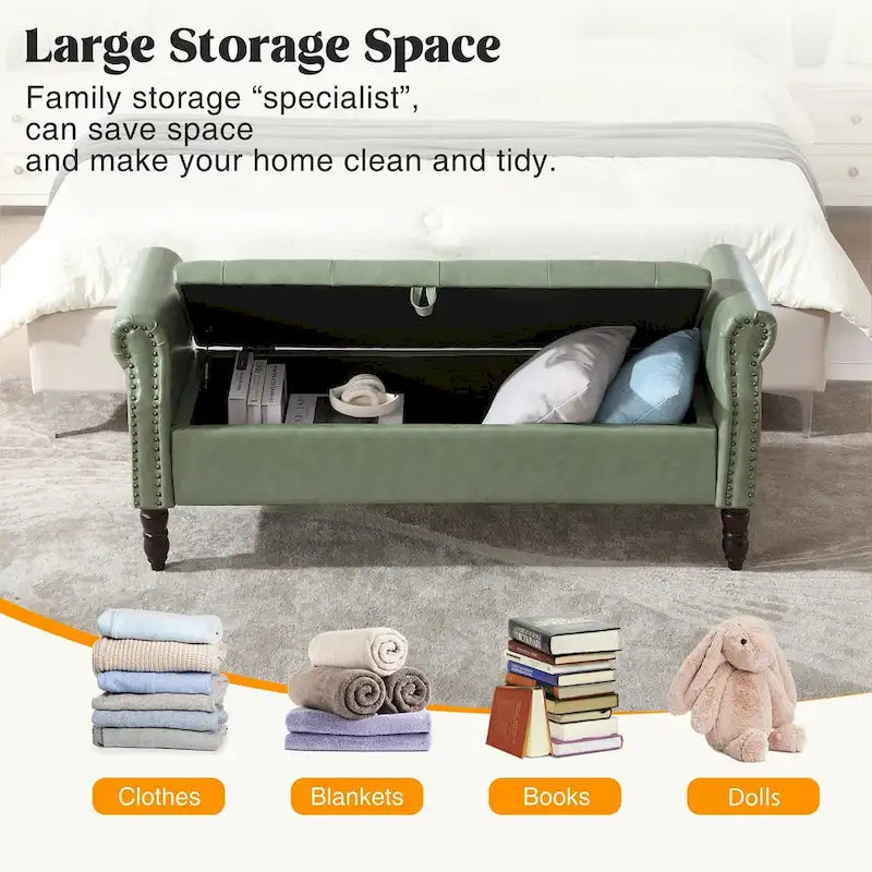 Banc de rangement ottoman avec accoudoirs arrondis