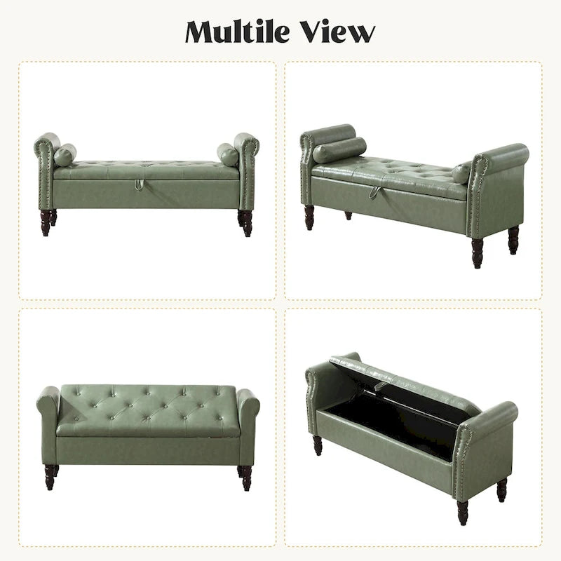 Banc de rangement ottoman avec accoudoirs arrondis