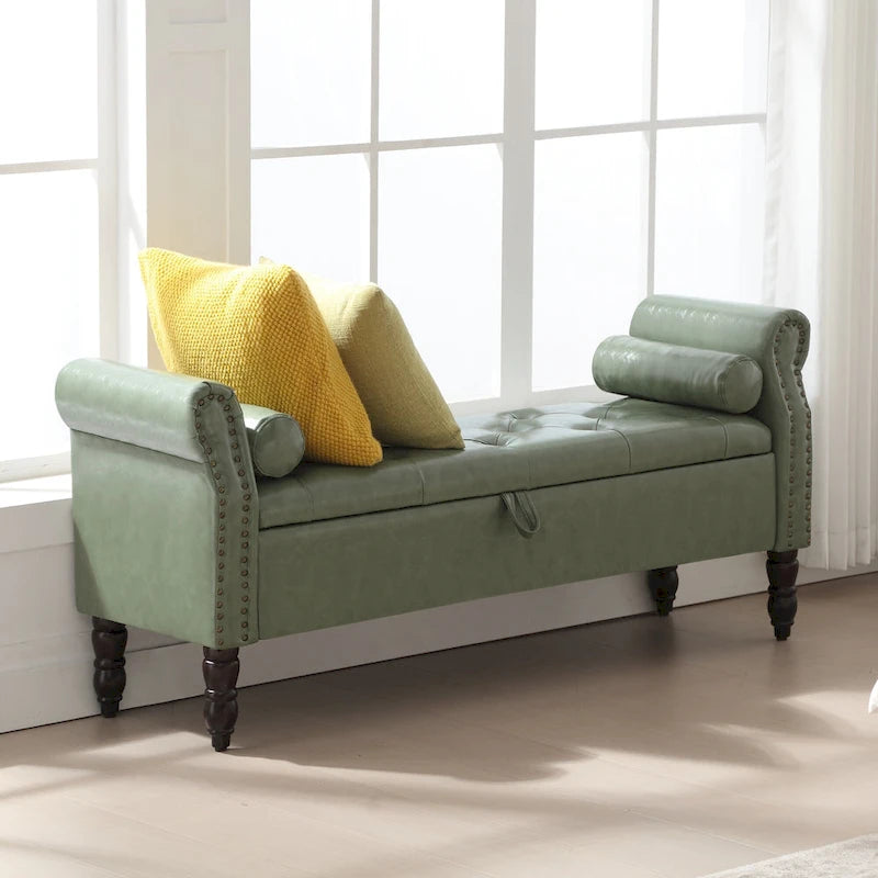 Banc de rangement ottoman avec accoudoirs arrondis