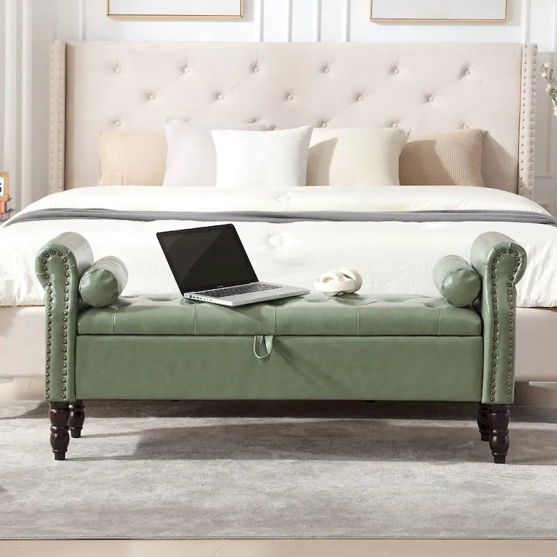 Banc de rangement ottoman avec accoudoirs arrondis