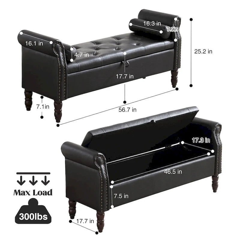 Banc de rangement ottoman avec accoudoirs arrondis