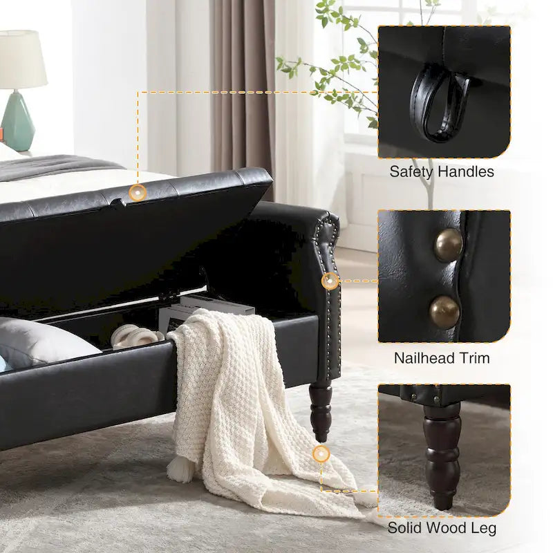Banc de rangement ottoman avec accoudoirs arrondis