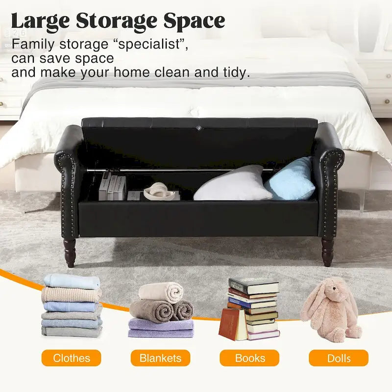 Banc de rangement ottoman avec accoudoirs arrondis