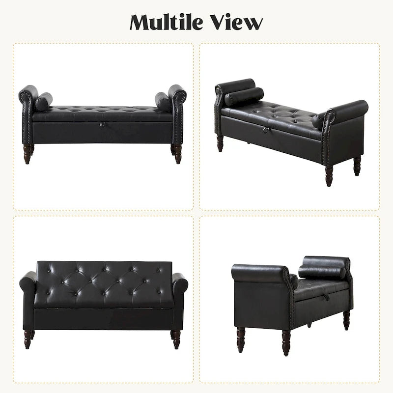 Banc de rangement ottoman avec accoudoirs arrondis