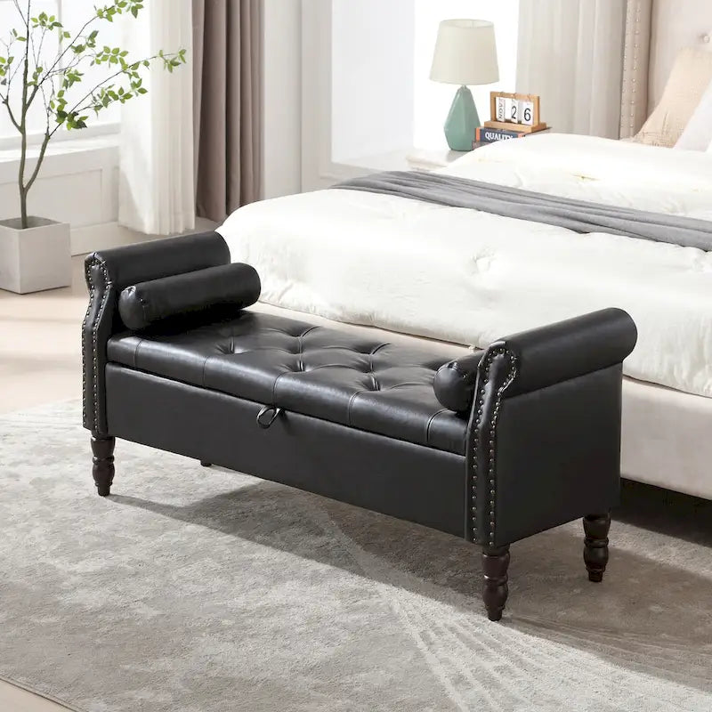 Banc de rangement ottoman avec accoudoirs arrondis
