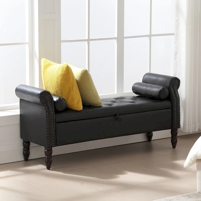 Banc de rangement ottoman avec accoudoirs arrondis
