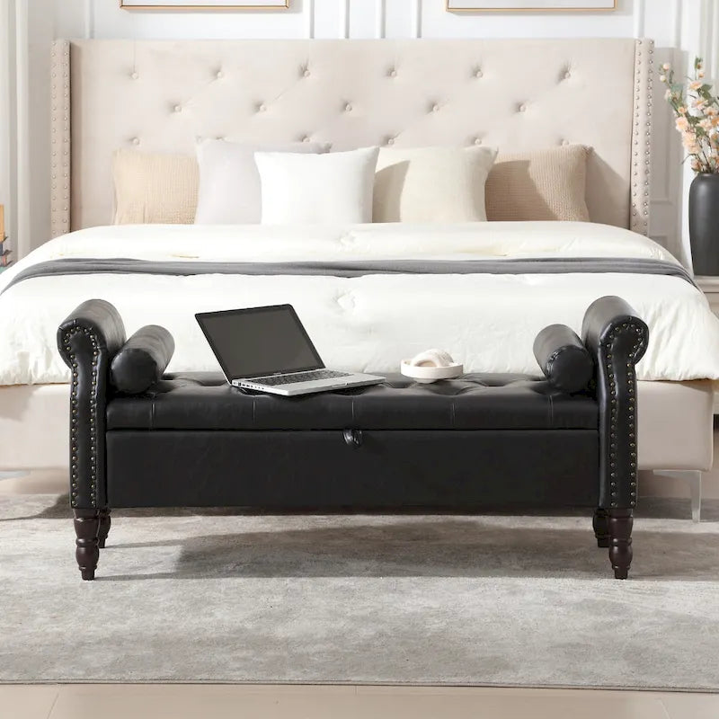 Banc de rangement ottoman avec accoudoirs arrondis