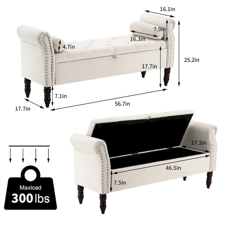 Banc de rangement ottoman avec accoudoirs arrondis